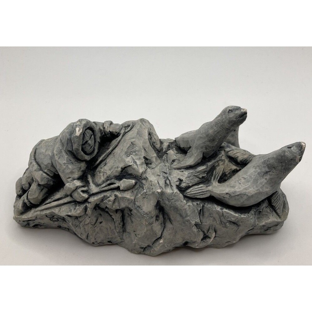 ACE Alaska Native Hunting Seals Glacial Ice Age Hand Crafted Sculpture
